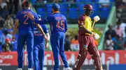 Devon Thomas walks off the field while Avesh Khan celebrates the wicket with skipper Rohit Sharma (File Photo: Getty Images)