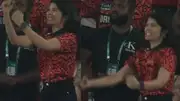 SRH's CEO Kavya Maran while celebrating her team's victory over RR in this frame. (Screengrab-X)