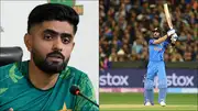 Babar Azam at the press conference; Virat Kohli plays a shot during T20 World Cup 2022 clash (Getty Images)