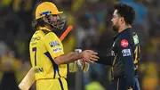 CSK's MS Dhoni (left) and GT's Rashid Khan in this frame. (Getty)