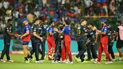 Players greet each other at the end of the Indian Premier League (IPL) 2024 match between Royal Challengers Bengaluru and Gujarat Titans at the M Chinnaswamy Stadium in Bengaluru on May 4. (Getty)