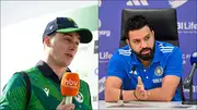 Lorcan Tucker in post-match presentation; Rohit Sharma in press conference (Getty Images)