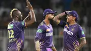 From Left: KKR's Andre Russell, Shreyas Iyer and Sunil Narine in this frame. (Getty)