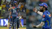 From Left: LSG's KL Rahul and Nicholas Pooran and MI skipper Hardik Pandya in this frame. (Getty)