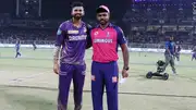 KKR captain Shreyas Iyer (left) and RR skipper Sanju Samson in this frame. (Getty)