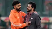 India's batting juggernaut Virat Kohli (left) and former cricketer Suresh Raina in this frame. (X)