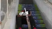 A dejected Rahul Tripathi sitting on the stairs (Screengrab: X)