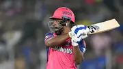 Sanju Samson plays a shot against Royal Challengers Bengaluru (Getty Images)