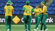 South Africa's Laura Wolvaardt celebrates taking a catch to Alyssa Healy of Australia during game three of the Women's T20 International series between Australia and South Africa at Blundstone Arena on January 30, 2024 in Hobart, Australia. (Getty)