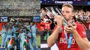 From Left: India's victorious team from 2007 T20 World Cup and England skipper Jos Buttler with T20 World Cup 2022 trophy. (Getty)