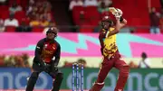 West Indies' Roston Chase plays a shot as Kiplin Doriga of Papua New Guinea keeps during T20 World Cup at Providence Stadium on June 02, 2024 in Georgetown, Guyana. (Getty)