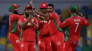 Oman players celebrate a wicket against Namibia (Getty Images)