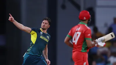 T20 WC, AUS vs OMA : मार्कस स्टोइनिस के बल्ले और गेंद की 'मार' को झेल नहीं सका ओमान, ऑस्ट्रेलिया ने 39 रन से रौंदकर किया विजयी आगाज   - T20 World Cup 2024 Aus vs Oma Marcus Stoinis allround show australia beat oman by 39 runs in first match