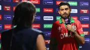 Oman captain Aqib Illyas during the post-match presentation (Getty Images)