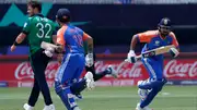 India's captain Rohit Sharma (R) and Virat Kohli (C) run between wickets in the T20 World Cup clash against Ireland at Nassau County International Cricket Stadium on June 5. (Getty)