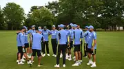 India huddle during a net session as part of the T20 World Cup at Nassau County International Cricket Stadium on June 7. (Getty)