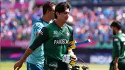 Pakistan's Naseem Shah shows dejection after India's thrilling win in their T20 World Cp clash on June 9. (Getty)