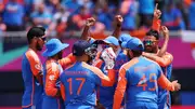 Team India's players celebrate after beating Pakistan in their T20 World Cup clash on June 9. (Getty)