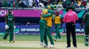 Keshav Maharaj and Tristan Stubbs celebrate South Africa's win over Bangladesh (Getty Images)