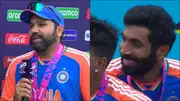 Rohit Sharma and Jasprit Bumrah during post-match presentation (Screengrab: X)