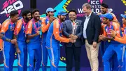 Indian players celebrate after winning T20 World Cup 2024 title on June 29. (Getty)