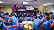 Rahul Dravid, Head Coach of India speaks to his side in the changing rooms following their T20 World Cup 2024 title triumph. (Getty)