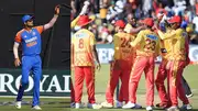 India's stand-in skipper Shubman Gill (left) in Zimbabwe players celebrate in this frame. (Getty-X)