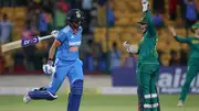 India's Harmanpreet Kaur (left) and South Africa's Mieke De Ridder in this frame. (Getty)