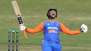 Abhishek Sharma celebrates his maiden T20I century against Zimbabwe (Getty Images)