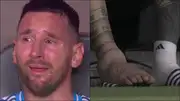 Lionel Messi cries after an ankle injury (Screengrab: X)