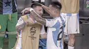 Lautaro Martinez hugs an injured Lionel Messi after scoring the goal in Copa America final (Screengrab: X)