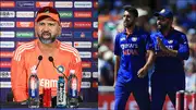 Bowling coach Paras Mhambrey in a press conference; Rohit Sharma talking to Umran Malik (File Photo: Getty Images)