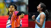 India's ace shuttler PV Sindhu (right) and superstar javelin thrower Neeraj Chopra in this frame. (Getty)