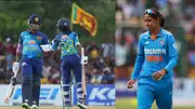 Sri Lanka's Chamari Athapaththu (L) and Harshitha Samarawickrama and India's Harmanpreet Kaur in this frame. (Getty)