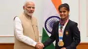 PM Narendra Modi (left) and India's star shooter Manu Bhaker in this frame. (X)