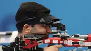 Arjun Babuta of Team India competes in the Men’s 10m Air Rifle Final on Day 3 of Paris Olympics 2024 (Getty Images)