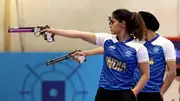 Manu Bhaker and Sarabjot during mixed team 10M Air Pistol final event at Paris Olympics 2024 (Getty Images) 