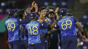 Sri Lankan players celebrate with each other in this frame. (Getty)