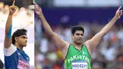 India's star javelin thrower Neeraj Chopra (left) and Pakistan's Arshad Nadeem in this frame. (Getty)