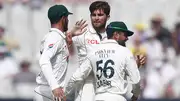 Shaheen Afridi celebrates a wicket with Shan Masood and Babar Azam (Getty Images)