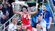 Algeria's Imane Khelif celebrates victory over China's Liu Yang (not pictured) after the Women's 66kg Final at Roland-Garros Stadium (Getty Images)