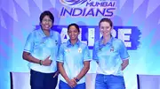 Jhulan Goswami with Mumbai Indians skipper Harmanpreet Kaur and head coach Charlotte Edwards (File Photo: Getty Images)