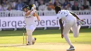 England batsman Joe Root (left) cover drives to the boundary during Day 1 of the 2nd Test against Sri Lanka at Lord's Cricket Ground on August 29. (Getty)