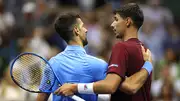 Australia's Alexei Popyrin shakes hands with Novak Djokovic after winning their Men's Singles third round match of US Open 2024 (Getty Images)