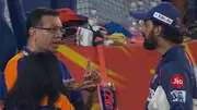 LSG owner Sanjiv Goenka (left) engaged in an animated chat with captain KL Rahul in this frame. (Screengrab-X)