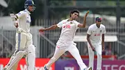 Hasan Mahmud bowls as Yashasvi Jaiswal looks on in first session of Chennai Test (Getty Images)