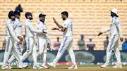 India's Jasprit Bumrah (C) celebrates with teammates after taking the wicket of Bangladesh's Hasan Mahmud during the second day of the first Test cricket match between India and Bangladesh at the M.A. Chidambaram Stadium in Chennai on September 20, 2024. (Getty)