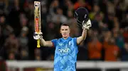 England captain Harry Brook celebrates his maiden ODI century (Getty Images)